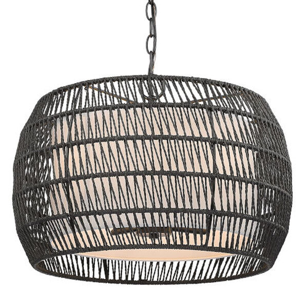 Everly Matte Black Four-Light Pendant with Rattan Shade, image 3